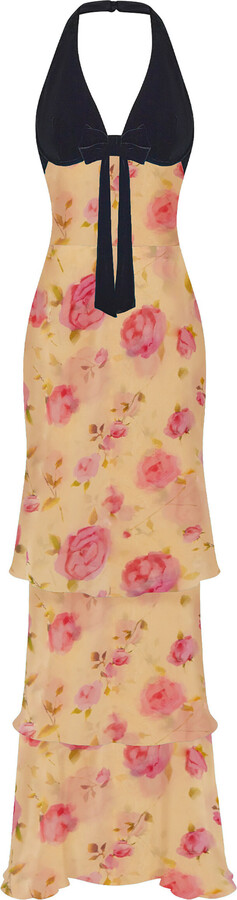 Detailed Chiffon & Velvet Maxi Dress