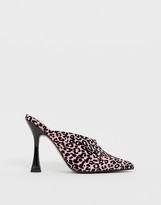 Thumbnail for your product : ASOS DESIGN DESIGN Phillis flared high heel mules in leopard print