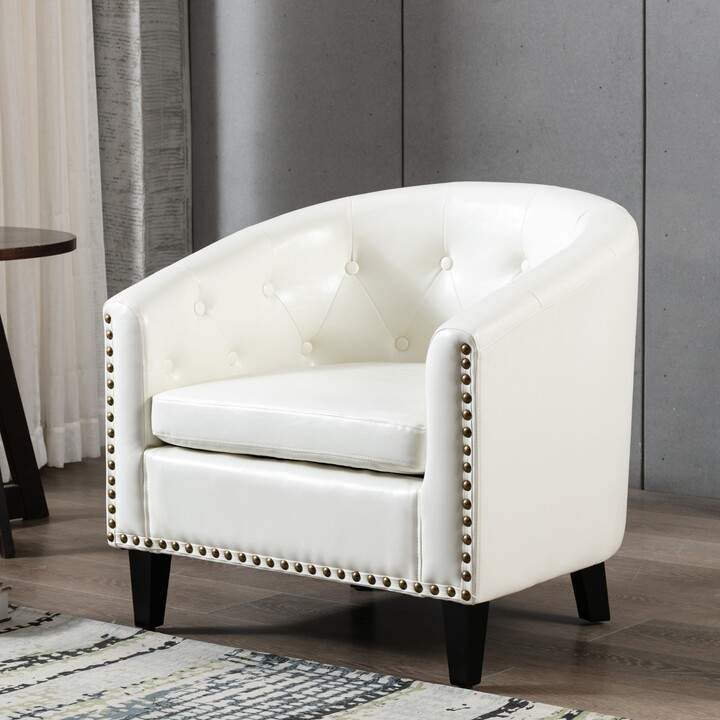 Calnod ChesterfieldInspired PU Leather Tufted Button Barrel Chair