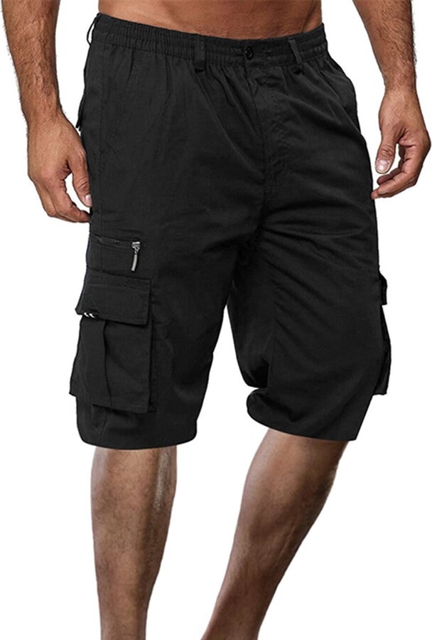 Miucchy Men's Work Solid Cargo Shorts Multi Pocket Safety Shorts Summer Combat Half Pants