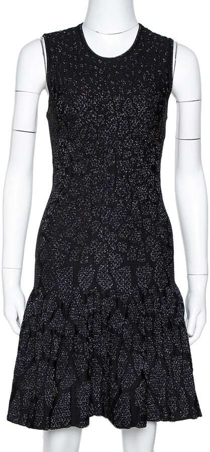 Roberto Cavalli Black Lurex Jacquard Knit Fit Flare Dress S Shopstyle