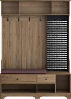 Multi-Purpose Hallway Hall Tree With Removable Linen Cushioned Entryway Bench, Coat Rack, Storage Shelves, And DIY Pegboard,For Hallways, Living Room