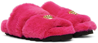 Versace Kids Pink Medusa Faux-Fur Slippers