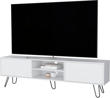 George Oliver White Tv Rack With Hairpin Legs - Spacious Storage & Stylish Appeal Modern Unit For Tvs Organized Interior Exterior