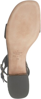 Valentino Embellished Leather Ankle Cuff Block Heel Sandal