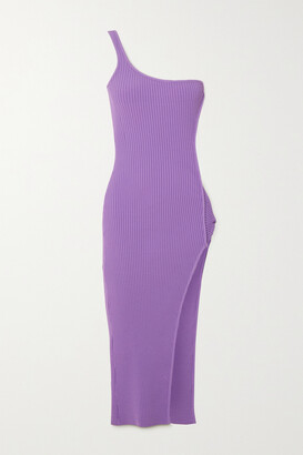 David Koma One-shoulder Asymmetric Ribbed Stretch-knit Dress - Purple