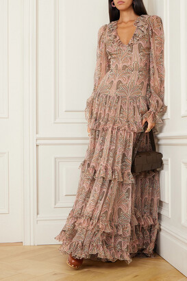 ETRO★Paisley Print Tie Neck Ruffle Asymmetrical Hem Dress ETRO Paisley Print Tie Neck Ruffle Asymmetrical Hem Silk
