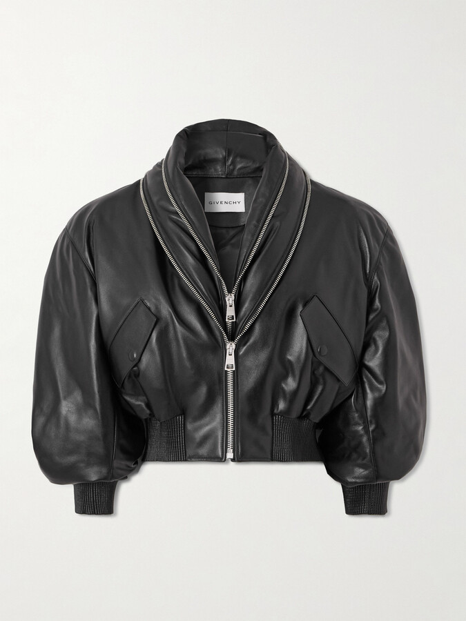 Givenchy Cropped Layered Leather Bomber Jacket - Black