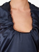 Thumbnail for your product : Bottega Veneta Gathered Scoop-neck Satin Midi Dress - Dark Blue