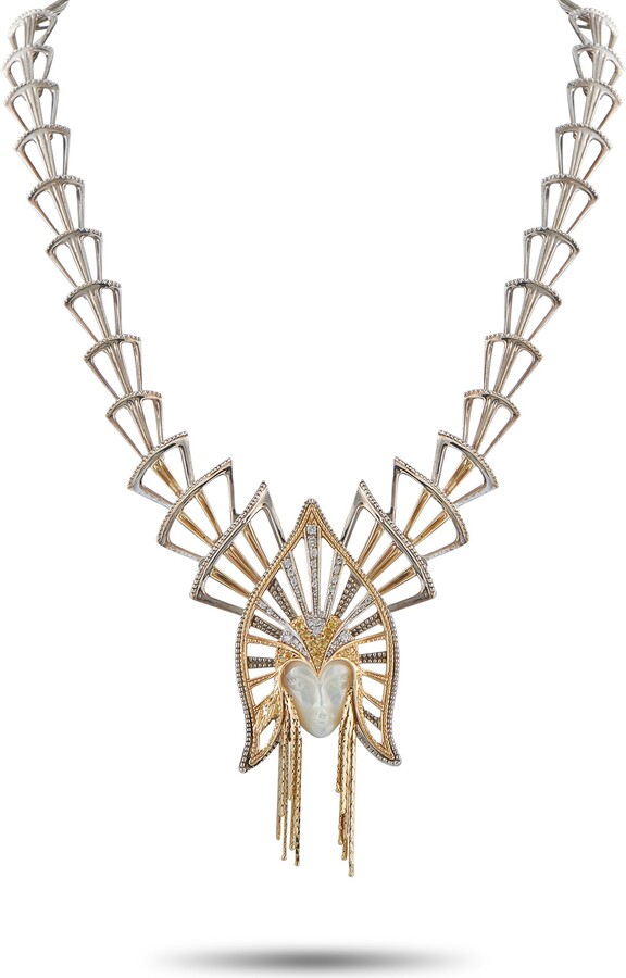 Erte 14K Yellow Gold, Silver Mother of Pearl Necklace ER11-122325