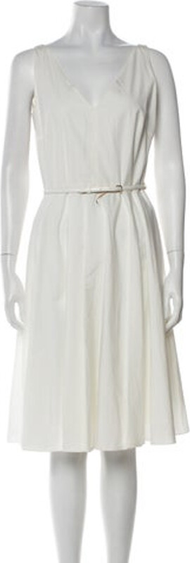 Studio Max Mara A-Line Dress Neutrals Sleeveless with V-Neck Concealed Zip Closure at Back Size not listed, estimated from measurements.