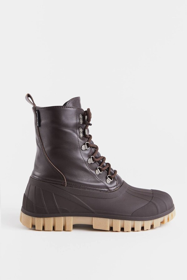 Stutterheim Men's Patrol Duck Leather Combat Boots In Coffee