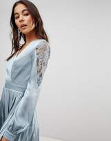 Thumbnail for your product : Little Mistress Wrap Front Midi Dress With Lace Pleated Skirt