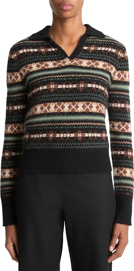 Vince Fair Isle Cashmere Polo Sweater