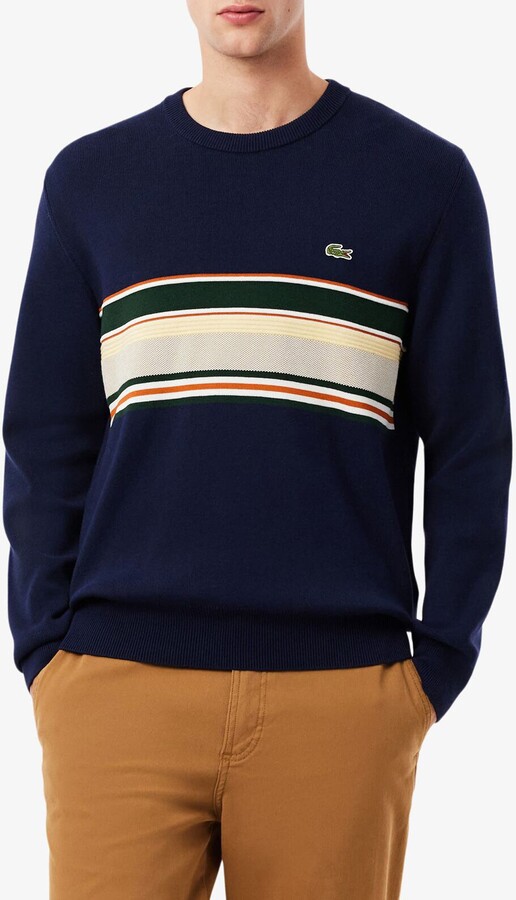 Lacoste Ottoman Stitch Stripe Cotton & Wool Sweater