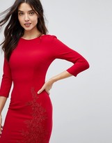 Thumbnail for your product : Little Mistress Long Sleeve Pencil Dress With Side Split And Applique Detail