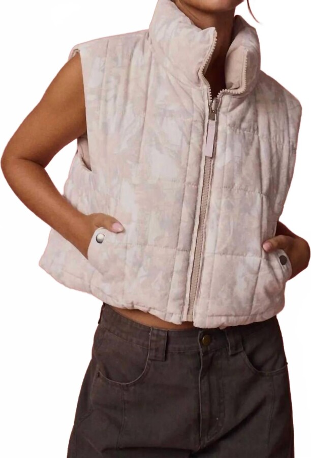 Papermoon Camo Cropped Puffer Vest In Beige