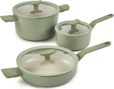 BergHOFF Balance 6Pc Nonstick Ceramic Cookware Set With Glass Lid, Recycled Aluminum