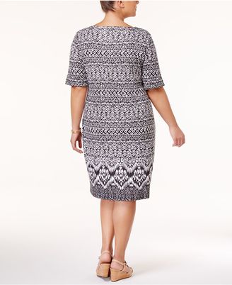 Karen Scott Plus Size Ikat-Print Boat-Neck Dress, Created for Macy's