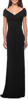 Thumbnail for your product : La Femme Short-Sleeve Ruched Jersey Gown Dress