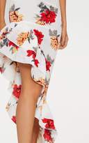 Thumbnail for your product : PrettyLittleThing White Floral Strappy Asymmetric Maxi Dress