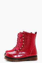 Thumbnail for your product : boohoo Womens Girls Glitter Lace Up Hiker Boot in Red size 1