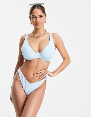 ASOS DESIGN fuller bust mix and match towelling step front underwired bikini  top in baby blue - ShopStyle Two Piece Swimsuits