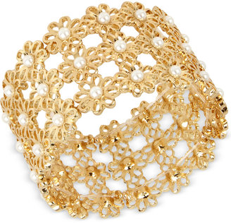 INC International Concepts M. Haskell for Gold-Tone Imitation Pearl Daisy Stretch Bracelet