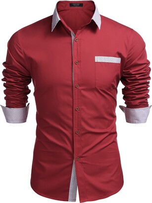 COOFANDY Men's Shirt Long Sleeve Plain Regular Fit Shirts Men's Contrast Kent Collar Business Casual Shirt for Men Long Sleeve Shirt