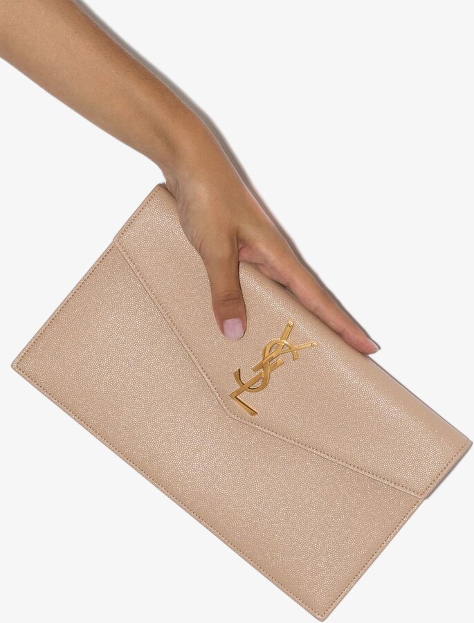 Saint Laurent Beige Uptown Leather Envelope Clutch Bag - ShopStyle