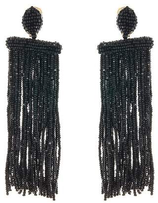 Oscar de la Renta Beaded Swarovski Crystal Embellished Waterfall Tassel Clip On Earrings
