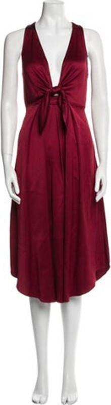 Joie Tent Dress Red Pleated & Bow Accents Sleeveless with V-Neck Concealed Zip Closure at Side Designer