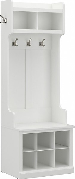 Bush Furniture Woodland 24W Hall Tree and Small Shoe Bench with Shelves, White Ash (WDL008WAS)