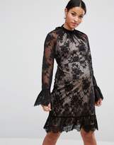 Thumbnail for your product : ASOS Maternity Tall High Neck Open Back Lace Mini Dress