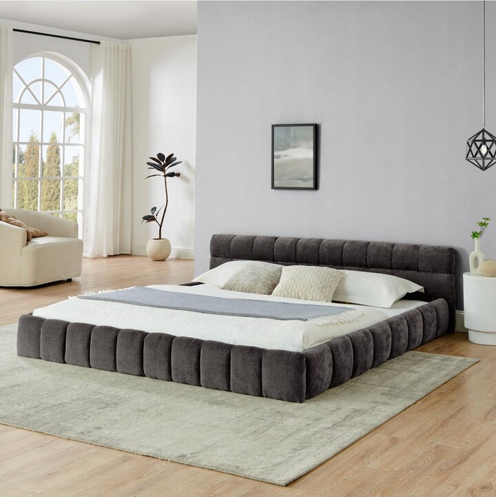 Streamdale Furniture King size Chenille Upholstered Platform Bed Frame with Headboard