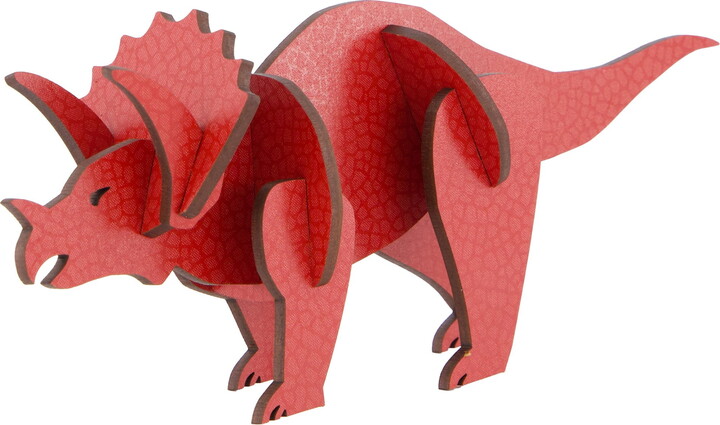 Little & Wood: Woodlet: Medium - Triceratops - Red, 3D Wooden Kit-Set, Jurassic Dinosaur Puzzle, Easy Assembly Model, Pop Build Fun, Ages 6+
