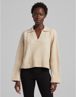 Bershka polo collar detail sweater in beige - ShopStyle