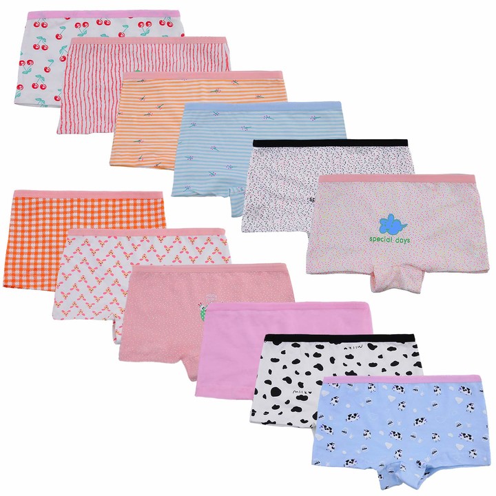 Yintry Kids Soft Comfort Cotton Underwear Little Girls Assorted Boyshort Panties (Pack of 12) (4