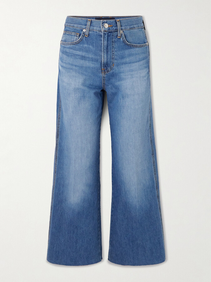 Veronica Beard Taylor Cropped Frayed High-rise Wide-leg Jeans - Blue
