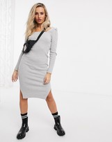 Thumbnail for your product : Miss Selfridge puff sleeve knitted dress in grey