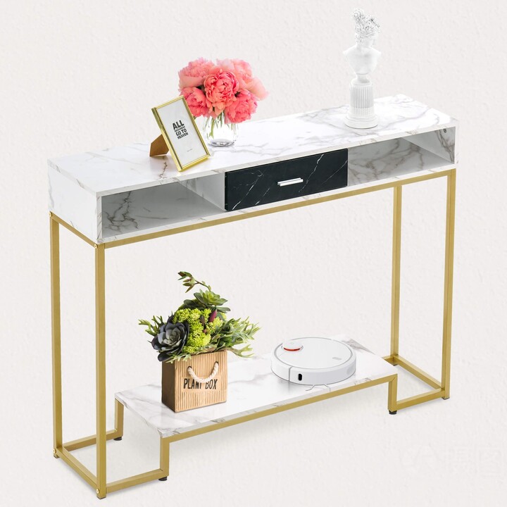 Ivinta Console Table with Drawers, Gold Entryway Table with Shoe