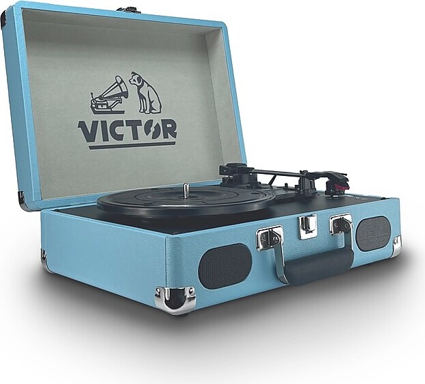 Victor Metro Plus Bluetooth Suitcase Turntable 3-Speed Vinyl Record Player with Speakers, Turquoise