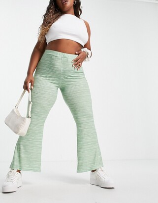 ASOS Curve DESIGN Curve co-ord flare trouser in 70s space dye in sage