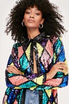 Thumbnail for your product : Nasty Gal Womens Oversized Sequin Long Sleeve Shirt - Black - 4
