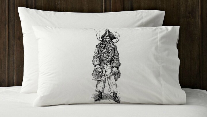 Pirate Pillowcase Black Beard Pillow Case Skull & Crossbones Cover Nautical Decor Bedding Captain Jack Coastal