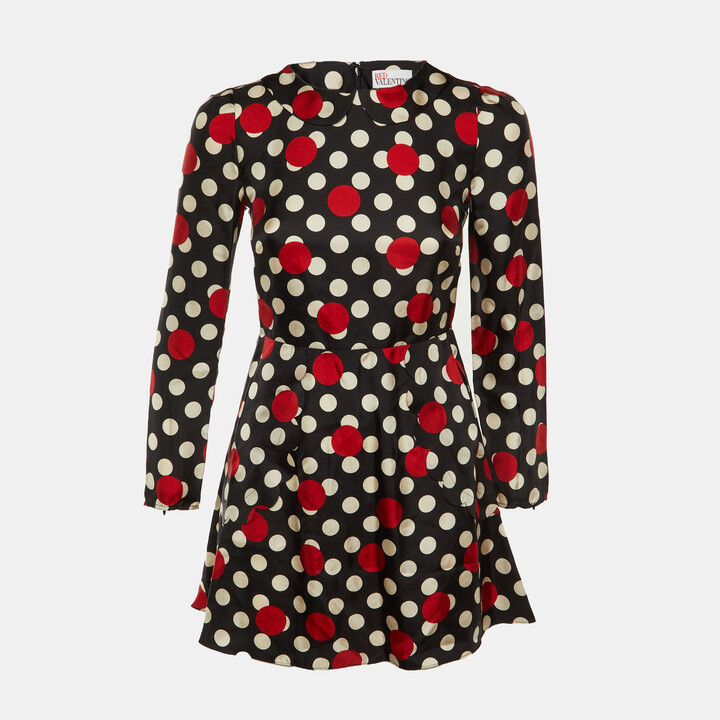 RED Valentino Black Polka Dot Print Silk Mini Dress S