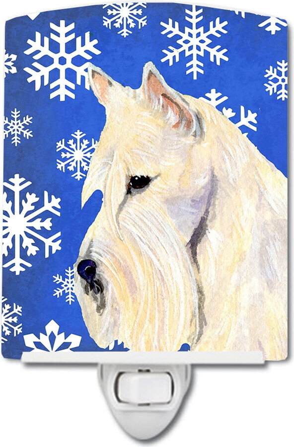 Caroline's Treasures SS4668CNL Scottish Terrier Winter Snowflakes Holiday Ceramic Night Light, 6x4x3", multicolor