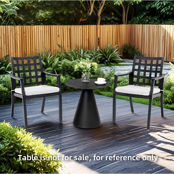 Christopher Knight Home ChristopherKnightHomeDarwinOutdoorLatticeBackrestAluminumDiningChairswithRemovableSunbrellaFabricCushion(Setof2),EmberBlack