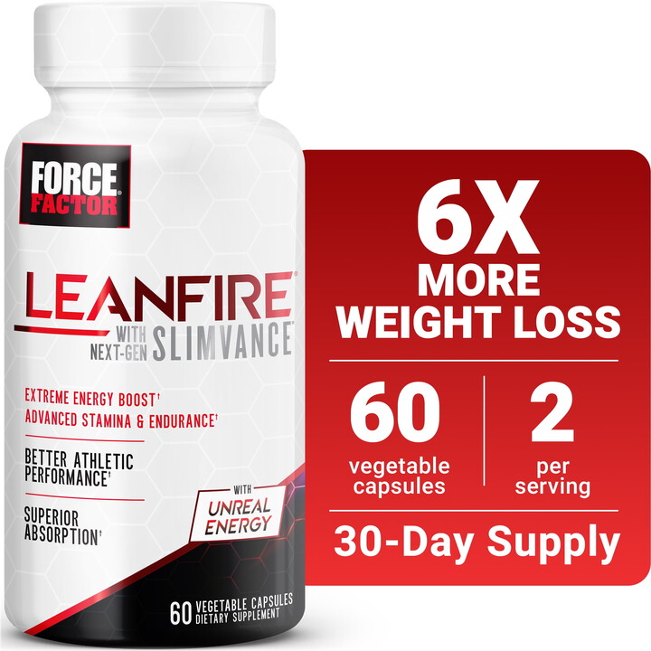 Force Factor LeanFire With Next-Gen SLIMVANCE, Thermogenic Fat Burner & Weight Loss Pills for Metabolism, Energy, Performance & Stamina, 60 Capsules