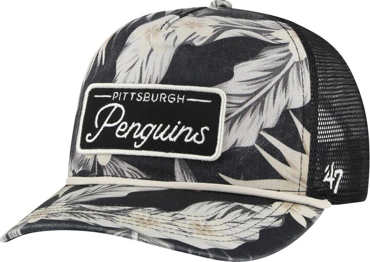5th & Ocean '47 Brand Men's Black Pittsburgh Penguins Tropicalia Allover Print Trucker Adjustable Hat